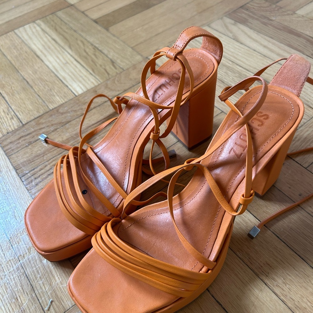 Stylish Orange Strappy Block Heels